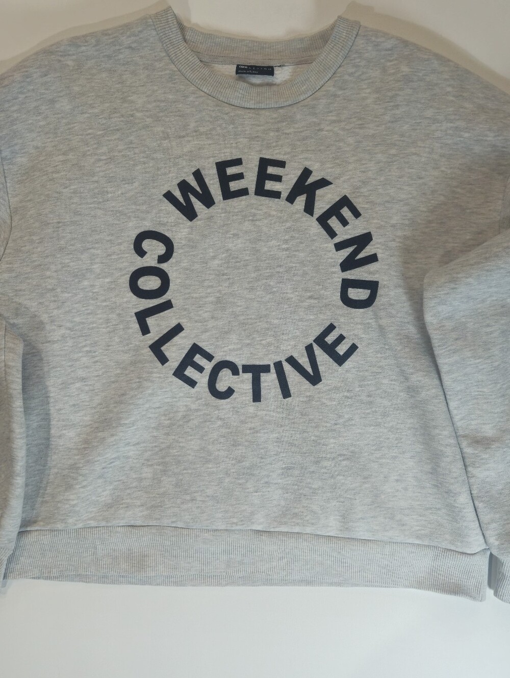 Asos Cropped Sweater Womens Medium Grey Navy Spellout Graphic Loungewear